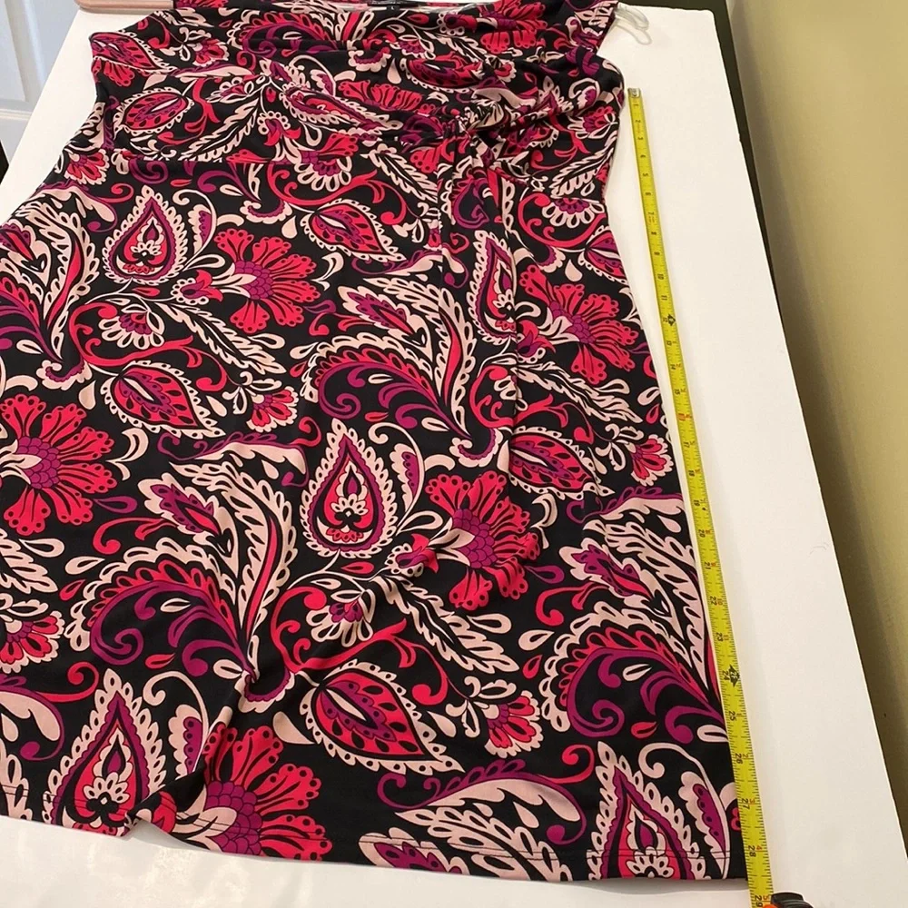 Fashion Bug Sleeveless Printed Pink and Black Dress, Large - Picture 5 of 9